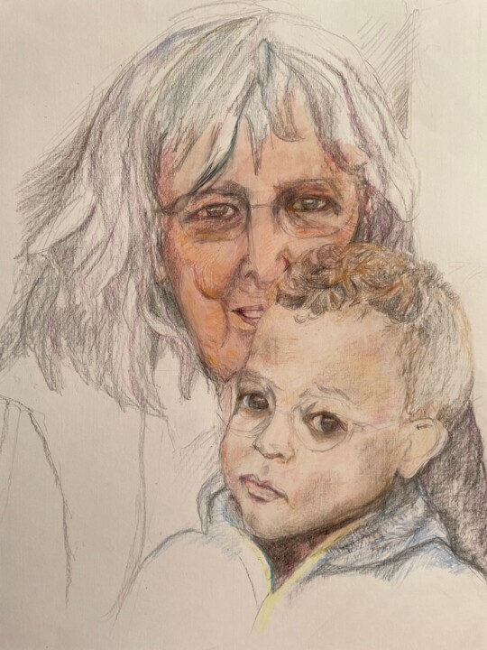 Avec mon petit-fils 绘画, 25.6x19.7 in