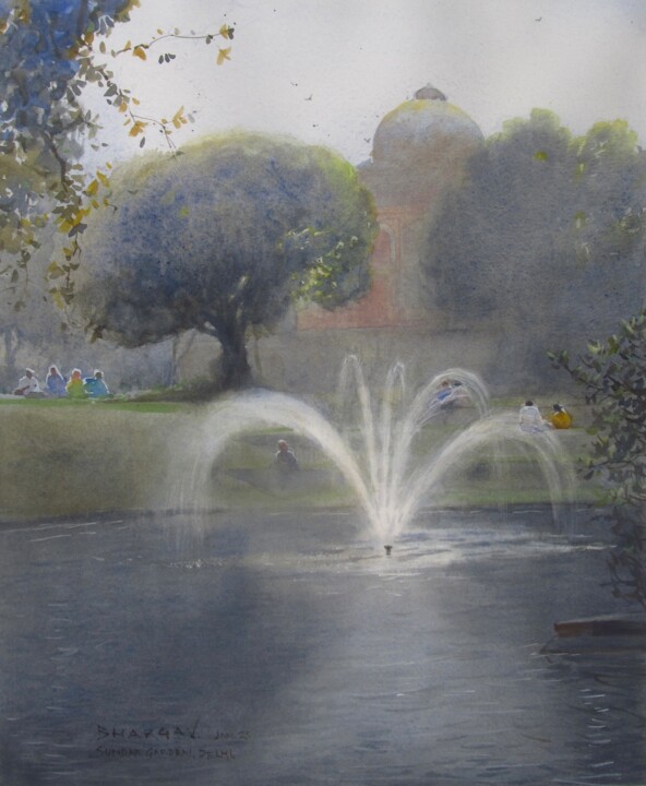 Painting titled "Sundar nursery Delhi" by Bhargavkumar Kulkarni, Original Artwork, Watercolor