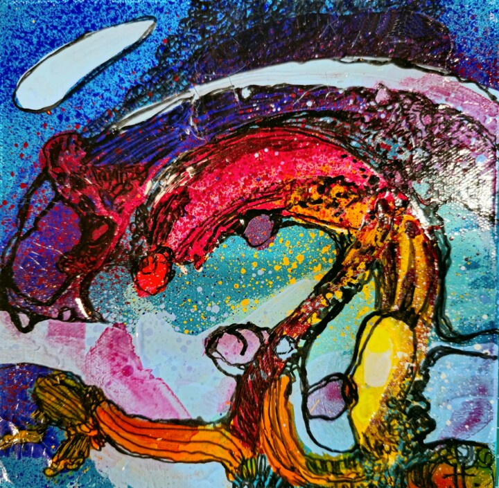 Variation bleu et rouge série No 7 Painting, 7.9x7.9 in