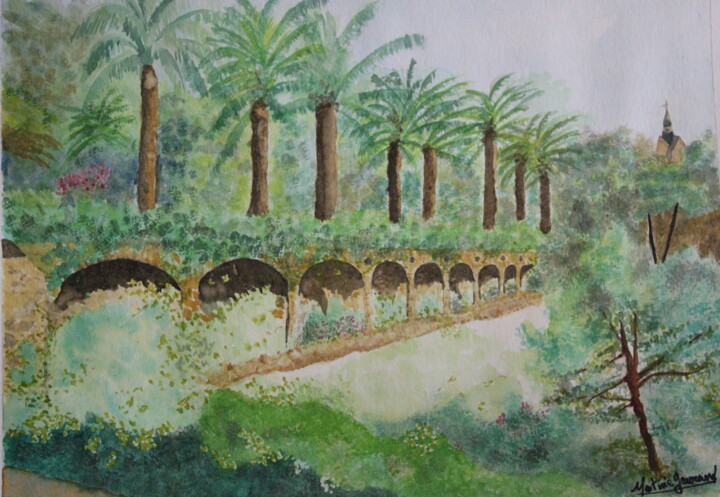 Peinture intitulée "Parc Güell, Barcelo…" par Martine Gaurand, Œuvre d'art originale, Aquarelle