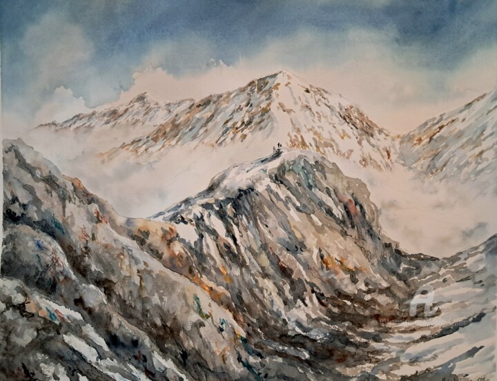 Drawing titled "EN DOMINANT LA COMBE" by Alain Devienne, Original Artwork, Watercolor