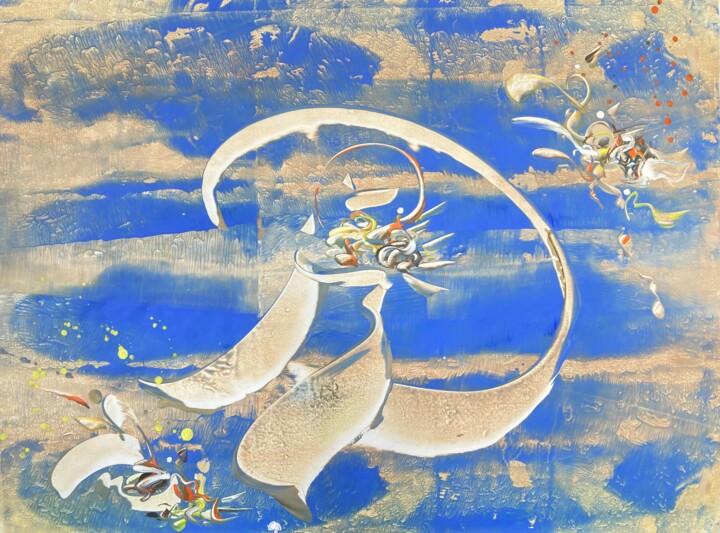 Schilderij getiteld "CLOUDS AND BUDDHAS" door Delphine Bernard, Origineel Kunstwerk, Acryl Gemonteerd op Andere stijve panel…