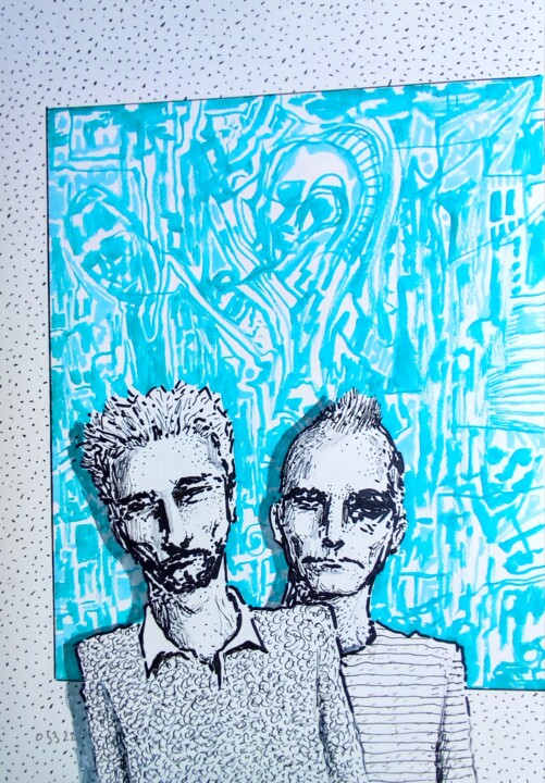 Spontaneous illustration of Regular visitors - 16 Drawing, 11.8x7.9 in