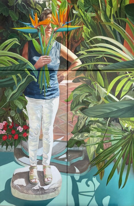 Painting titled "Le Poids de l'Ego" by Clotilde Maillard, Original Artwork, Oil Mounted on Wood Stretcher frame