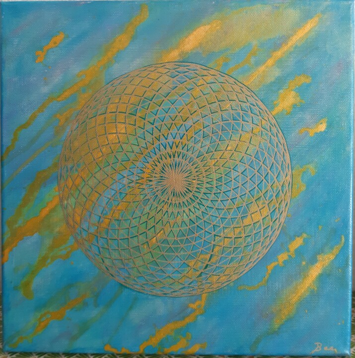 Torus bleu doré Schilderij, 11,8x11,8 in