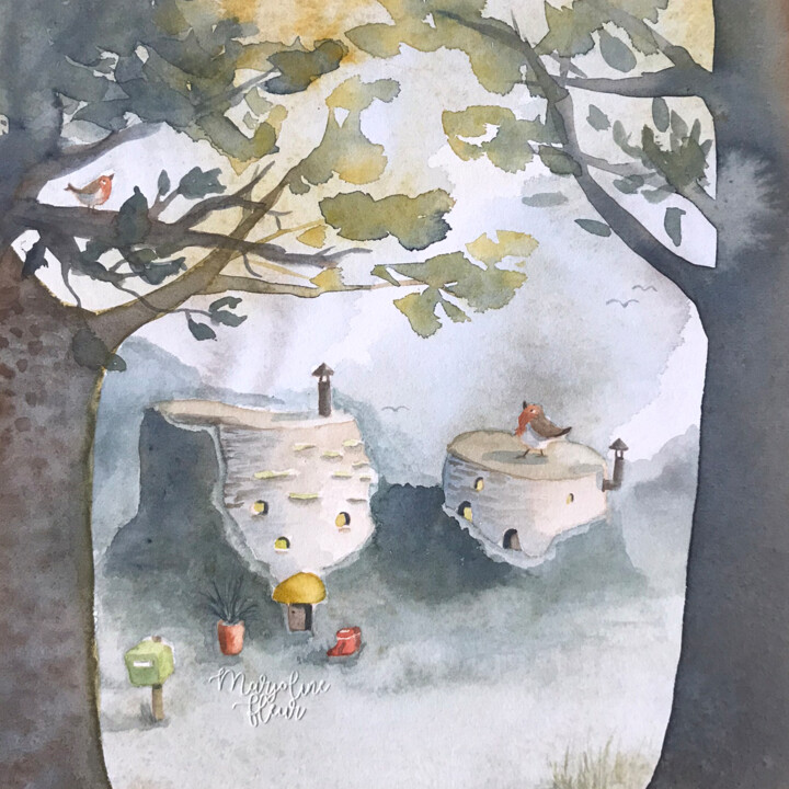 Maison de bois Schilderij, 7,9x7,9 in
