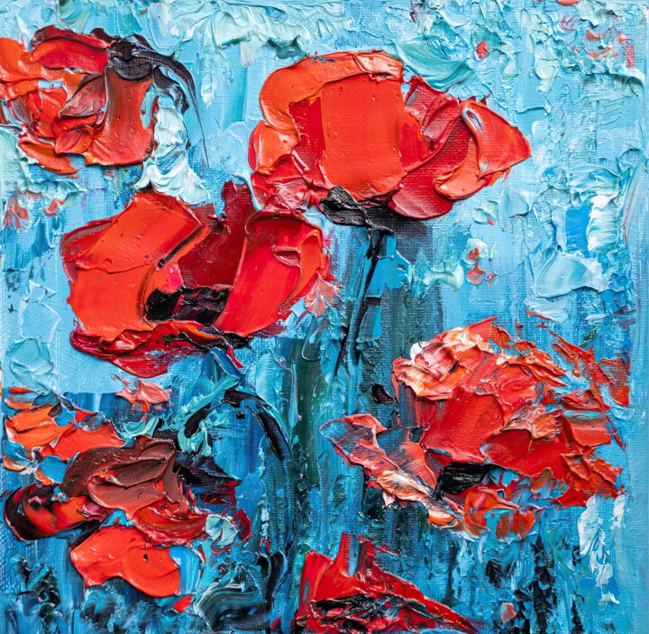 Pintura intitulada "Crimson Dance on Bl…" por Mily Art, Obras de arte originais, Óleo Montado em Armação em madeira