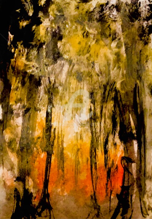 Painting titled "Walk in the Forest" by Nicole Cecil B, Original Artwork, Acrylic