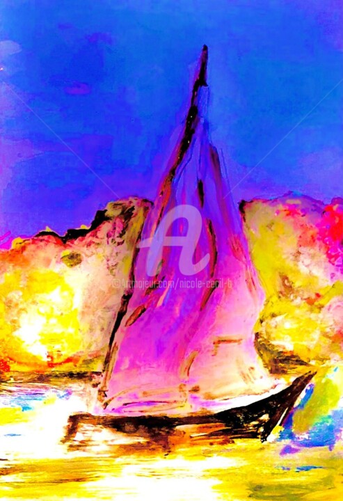 Painting titled "Sailing on the Chie…" by Nicole Cecil B, Original Artwork, Acrylic