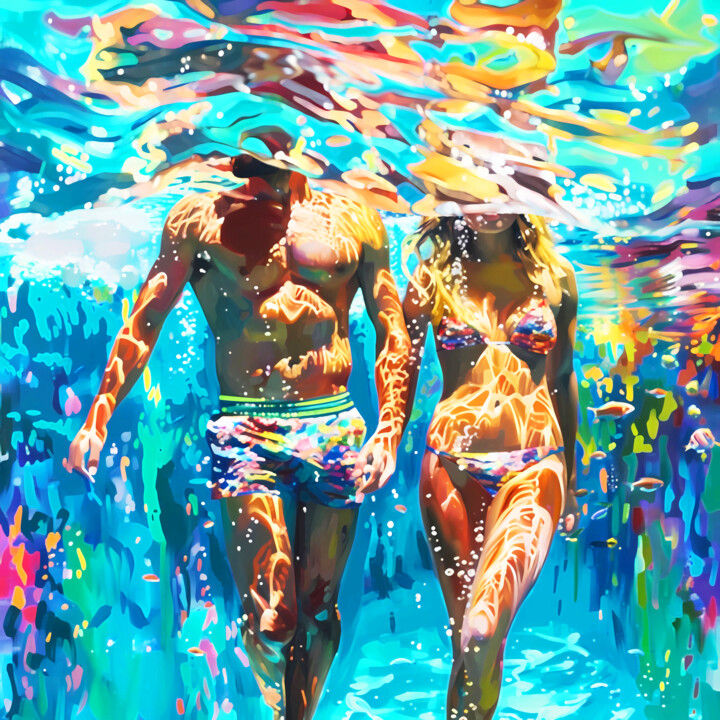 Moments together. Love romantic. Under water, dream, travel Dijital Sanat, 31,5x31,5 in