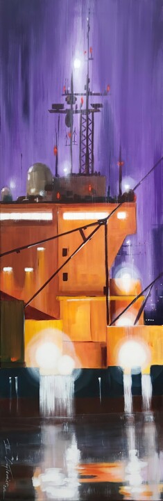 Peinture intitulée "Tokyo, le port - ch…" par Guy Terrier, Œuvre d'art originale, Acrylique Monté sur Châssis en bois