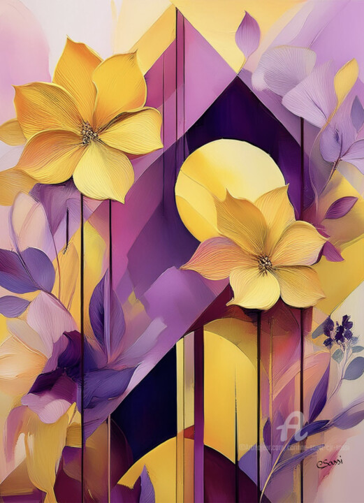 Digital Arts titled "en mauve et jaune" by Corinne Sassi (Cjr sassi), Original Artwork, AI generated image