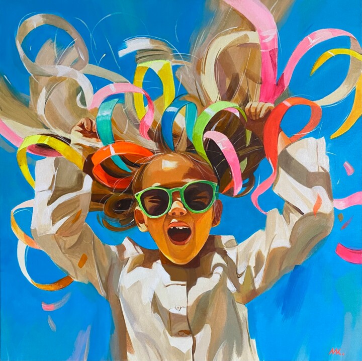 Fireworks - Painting of a Child’s Joy Painting 绘画, 27.6x27.6 in