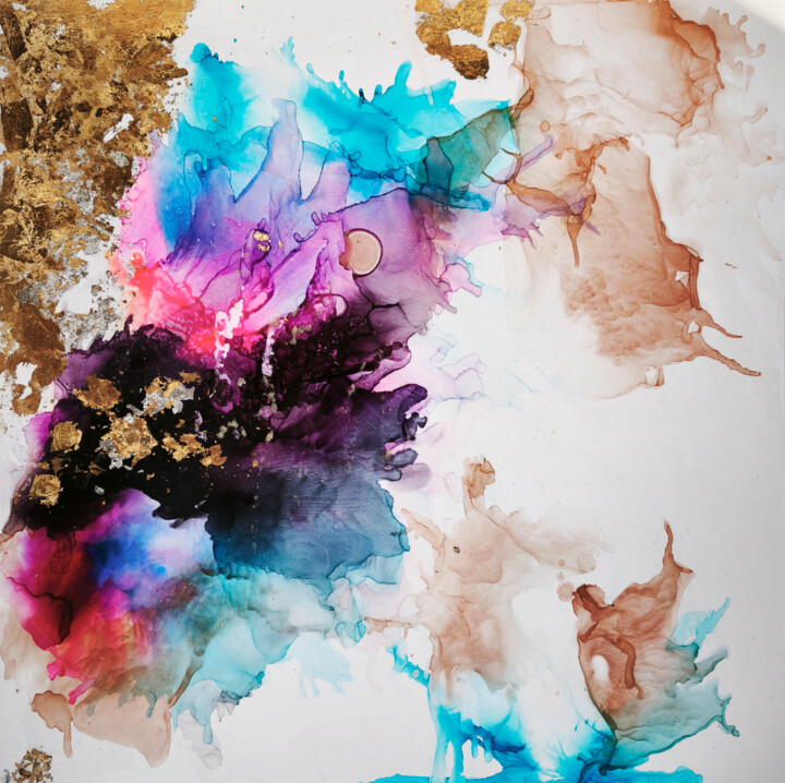 Abstract 2 piece wall art, Ink Art, Vibrant Fluid Art, Conte 绘画, 19.7x19.7 in
