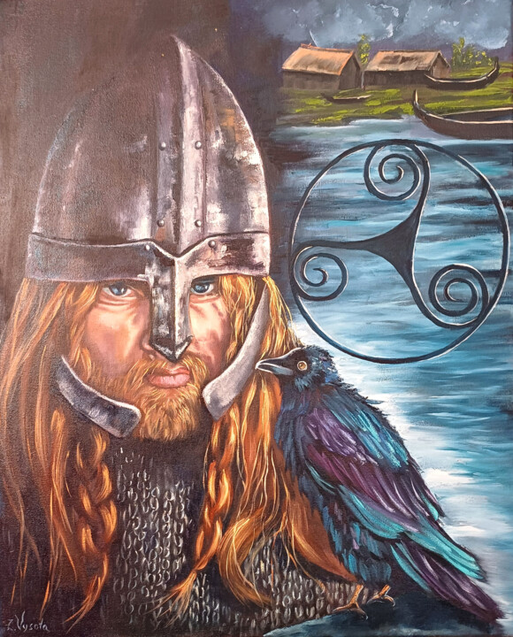 The Triskele - Viking and Wise Raven Schilderij, 24x19,7 in