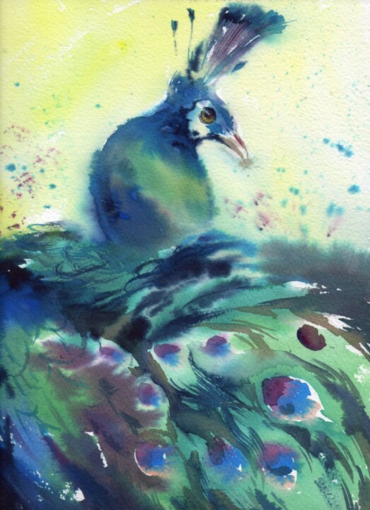 Bright bird. Watercolor Pittura, 16,1x12,2 in