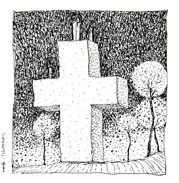 Drawing titled "Illuminati" by Milto Sideris, Original Artwork, Gel pen
