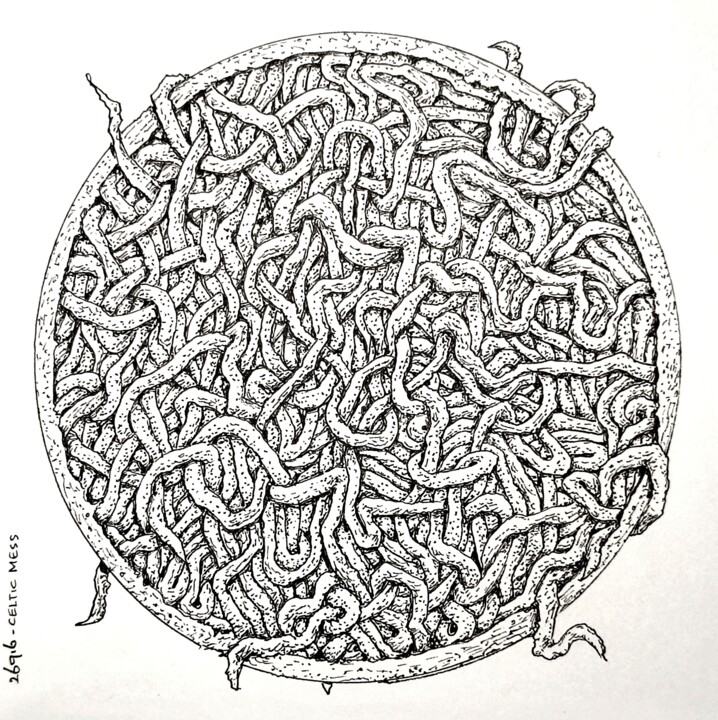 Drawing titled "Celtic mess" by Milto Sideris, Original Artwork, Gel pen