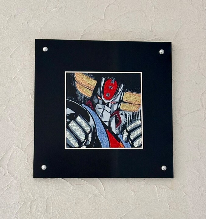 Sculpture intitulée "Goldorak portrait" par Cha., Œuvre d'art originale, Plastique Monté sur Plexiglas