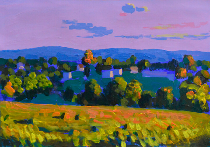 Sunset. Evening landscape. No. 3 Schilderij, 12,6x17,7 in