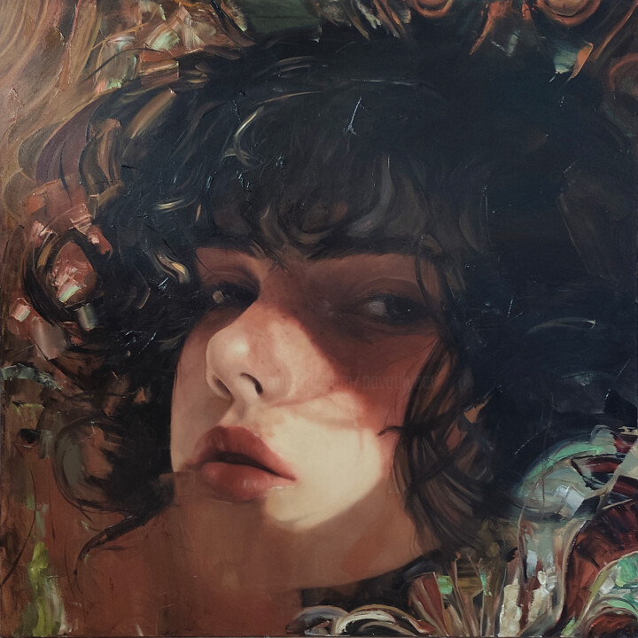 Painting titled "Cutie" by Pavel Guliaev, Original Artwork, Oil Mounted on Wood Stretcher frame