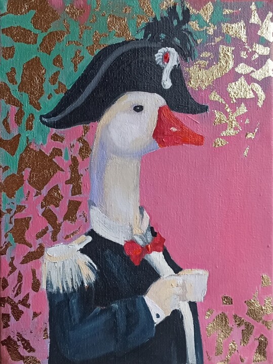 Bird in Hat Original, Goose Napoleon Painting, Goose 绘画, 9.5x7.1 in
