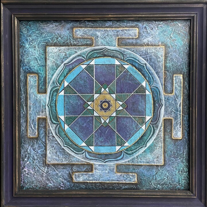 Sacred Geometry Wall Art – Saturn Yantra Mandala Canvas 绘画, 15.8x15.8 in