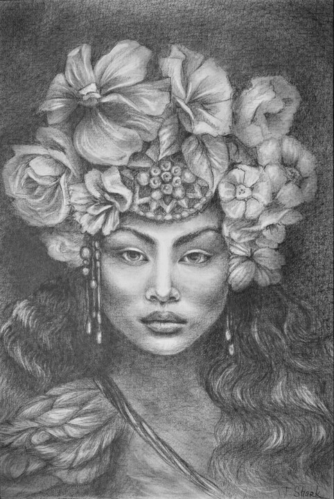 Portrait of a girl in flowers #2 绘画, 17.7x11.8 in