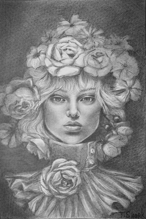 Portrait of a girl in flowers #3 绘画, 17.7x11.8 in