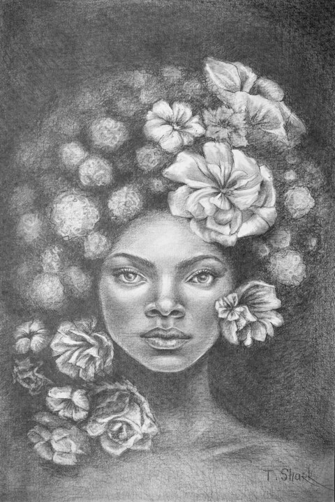 Portrait of a girl in flowers #6 绘画, 17.7x11.8 in