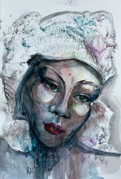 Women looking at water 绘画, 18x12 in