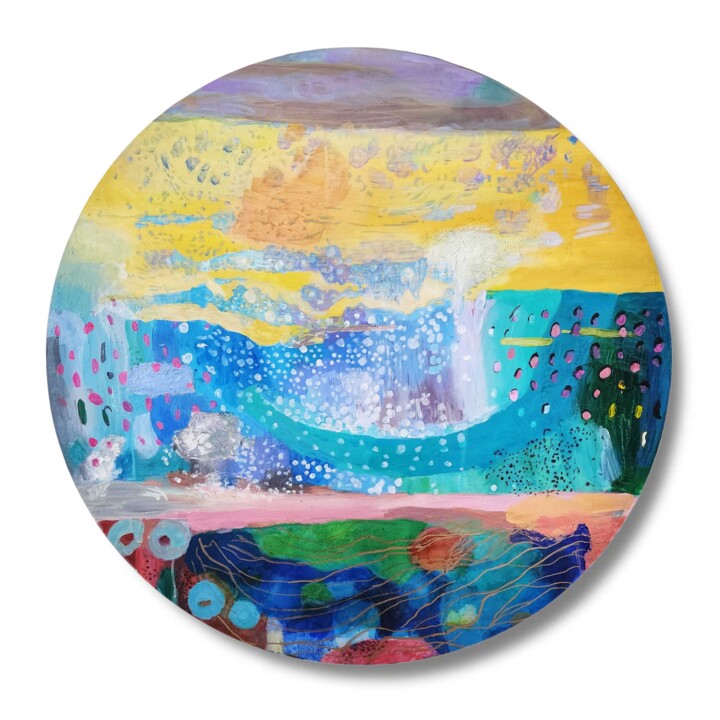 Schilderij getiteld "ROUND ABSTRACT LAND…" door Anastasia Mastilovic, Origineel Kunstwerk, Acryl
