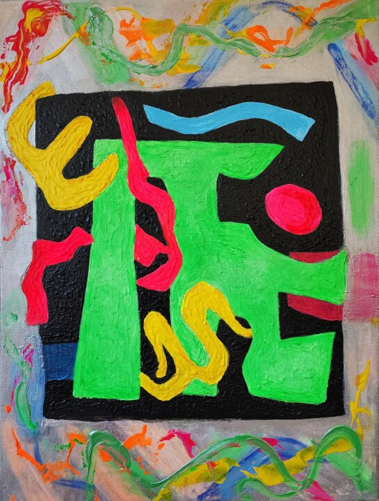 Schilderij getiteld "ALIEN LANGUAGE / NE…" door Anastasia Mastilovic, Origineel Kunstwerk, Acryl Gemonteerd op Frame voor ho…