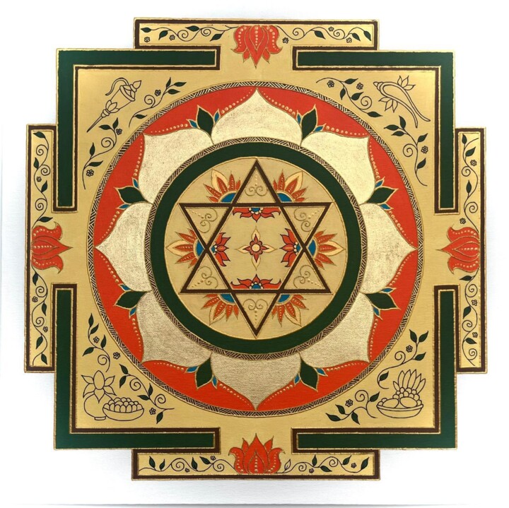 Ganesh Yantra (natural) 绘画, 19.7x19.7 in