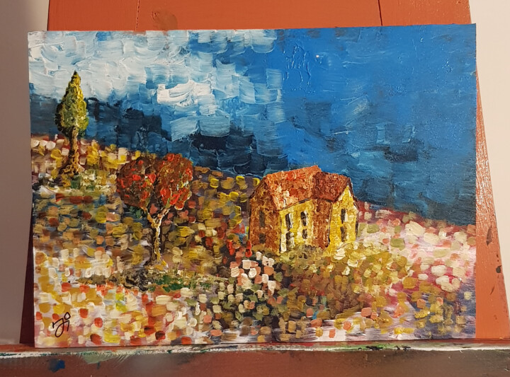 Maison sur la colline fleurie 绘画, 8.3x11.8 in