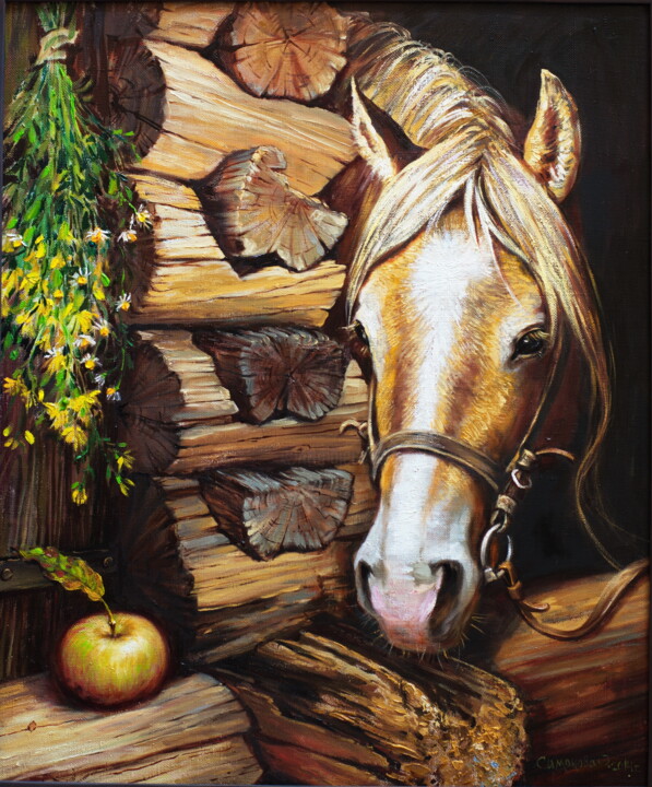 Reproduction of Original Oil Painting Horse by the Woodpile 绘画, 23.6x19.7 in