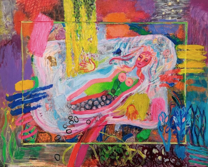 Schilderij getiteld "Woman in Nature / B…" door Anastasia Mastilovic, Origineel Kunstwerk, Acryl Gemonteerd op Karton