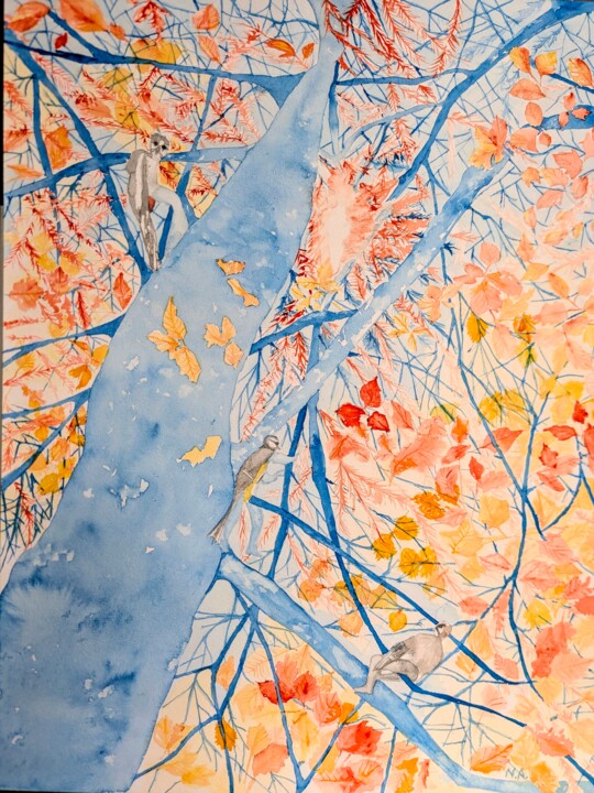 Oiseaux perchés 绘画, 19.7x15.8 in