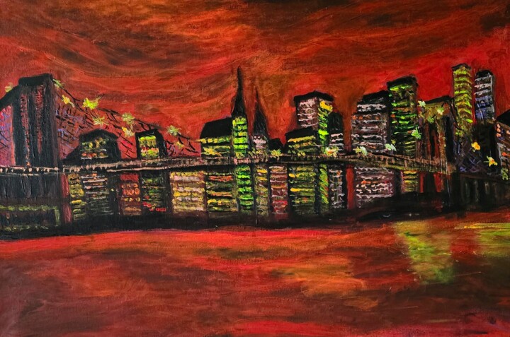 Peinture intitulée "Nowy Jork" par Krystyna Mościszko, Œuvre d'art originale, Acrylique