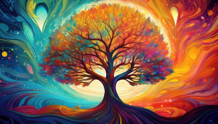 Painting titled "Tree  Showcasing a…" by Jacek Dudziński, Original Artwork, AI generated image