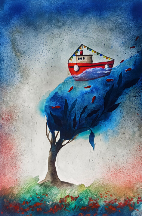 Painting titled "Where the Ocean Mee…" by Evgenia Smirnova, Original Artwork, Watercolor