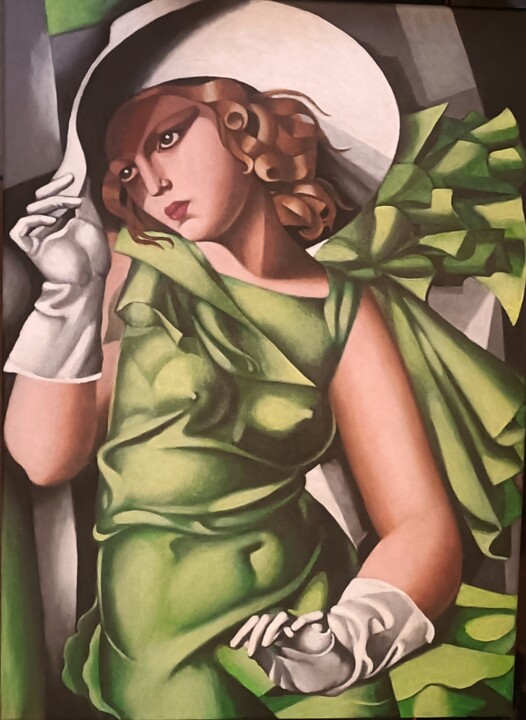 Tamara Łępicka - "girl in green dress" 绘画, 27.6x19.7 in