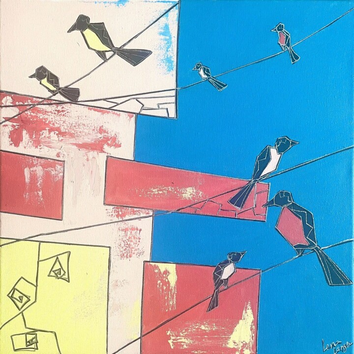 Birds on a wire Painting, 23.6x23.6 in