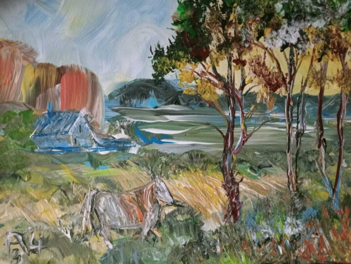Peinture intitulée "La rivière qui passe" par Audran, Œuvre d'art originale, Acrylique