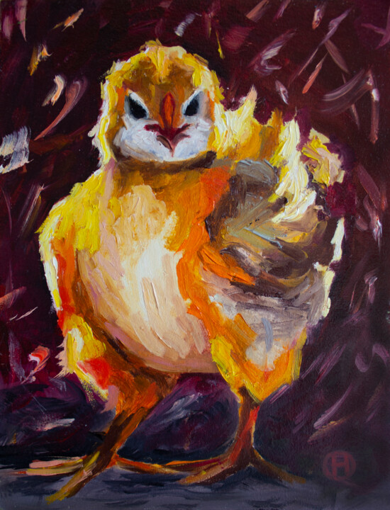 Schilderij getiteld "A determined yellow…" door Nata Hit, Origineel Kunstwerk, Olie Gemonteerd op Karton