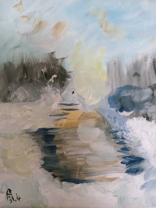 Peinture intitulée "Un paysage de neige…" par Audran, Œuvre d'art originale, Acrylique