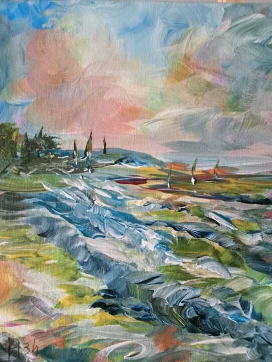 Peinture intitulée "Une Mer Déchaînée" par Audran, Œuvre d'art originale, Acrylique