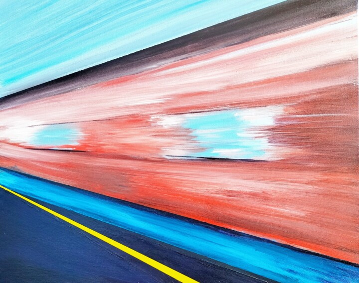 Painting titled "Voyage en train" by Ingrid De Waal, Original Artwork, Acrylic Mounted on Wood Stretcher frame