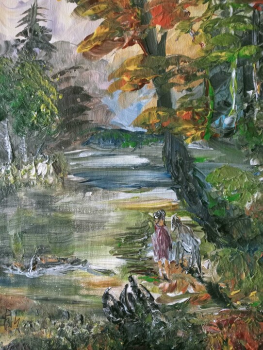 Peinture intitulée "Méditation au Bord…" par Audran, Œuvre d'art originale, Acrylique