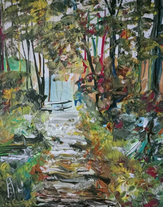 Peinture intitulée "Le Chemin dans l’Au…" par Audran, Œuvre d'art originale, Acrylique